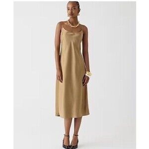 J. Crew Gwyneth slip dress in luster charmeuse in camel tan brown NWT Size 4
